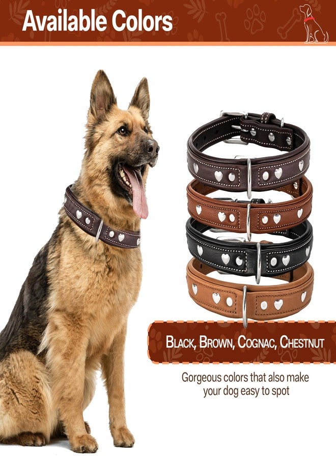 ADIL'S Adil’S Genuine Leather Heart Studded Dog Collar 1in Width, Neck Size: 12" to 26", Chestnut Leather Dog Collar with Soft Padding, Sturdy & Strong D-Ring for leashes & ID Card. - Image 4